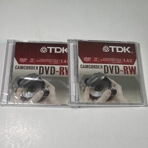 Lot of 2 TDK Camcorder DVD-RW 30 Min Video Rewritable Discs 1.4GB Sealed NEW